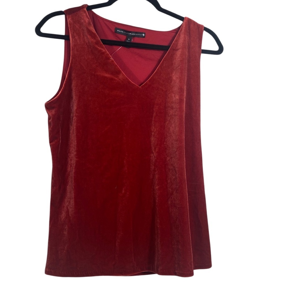 White House Black Market Velvet V Neck Tank Red Sz Medium